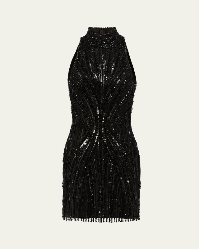 Rebel Halter Crystal Sequined Mini Dress